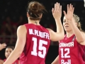 Michelle Plouffe & Lizanna Murphy high five,red